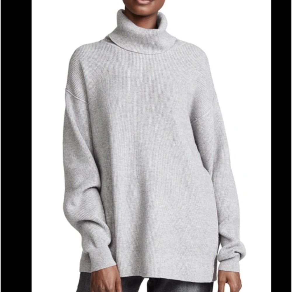 Free People Oversize Knit Cowl Neck Sweater Boho Gray M Casual Peasant Cabincore